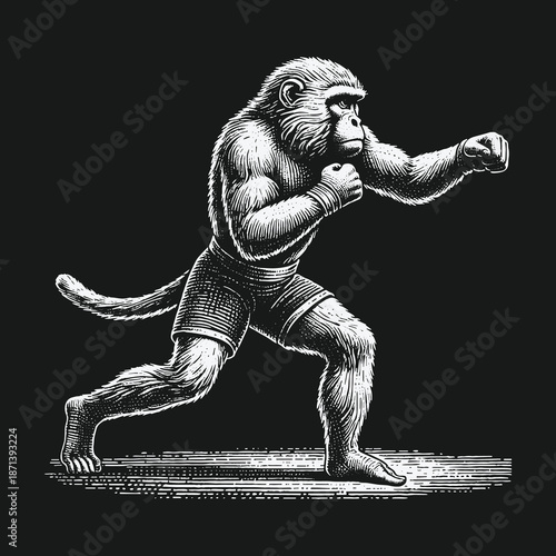 Intense Monkey Boxer Ready for the Fight.