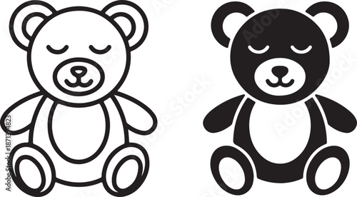 Charming sleeping teddy bears, one filled black and one simple white line art illustration