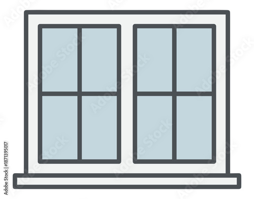 simple architectural window design with light blue panes white frame casing.Isolated transparent background ( include cut-out PNG file )