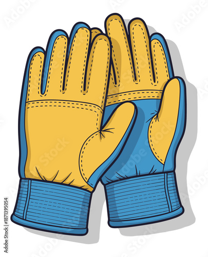 Yellow and blue work or ski gloves graphic art Isolated transparent background ( include cut-out PNG file )