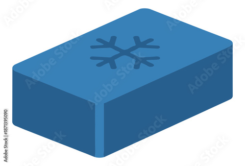 Blue rectangular ice pack or cooling gel brick with a snowflake graphic Isolated transparent background ( include cut-out PNG file )