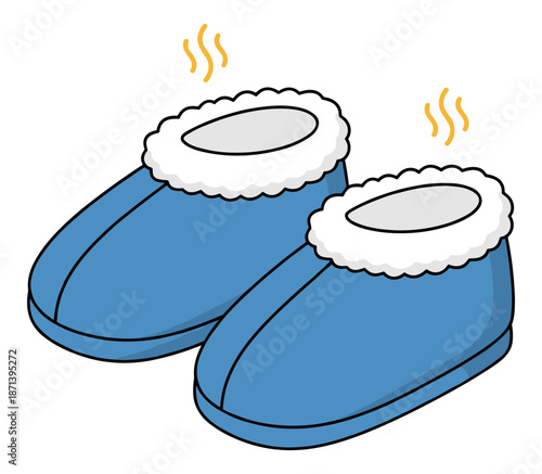 Blue fuzzy slippers emitting warmth ideal for cozy home comfort .Isolated transparent background ( include cut-out PNG file )