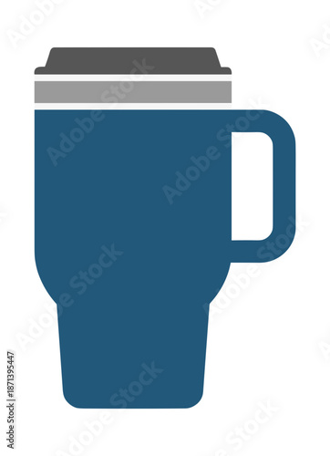 Blue handled thermal mug with lid for hot or cold beverages.Isolated transparent background ( include cut-out PNG file )