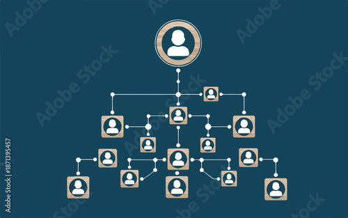 organization chart with people icons on blue background
