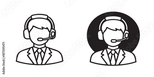 Avatar vector icon, customer service operator, outline and filled style, isolated on transparent background  black and white simple outlined without words with thick fontAvatar vector icon, customer s