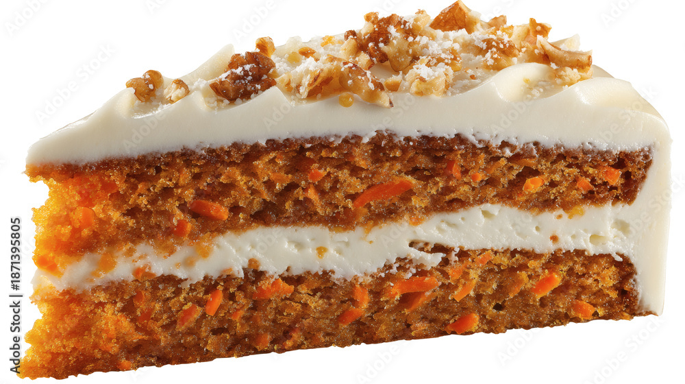 Fototapeta premium Carrot cake slice isolated on a white background.