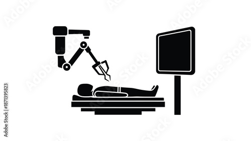 Robotic surgery illustration depicting a medical robot performing a procedure on a patient