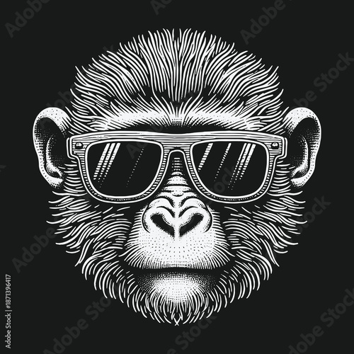 Cool Monkey Portrait: A Stylish Ape with Sunglasses.