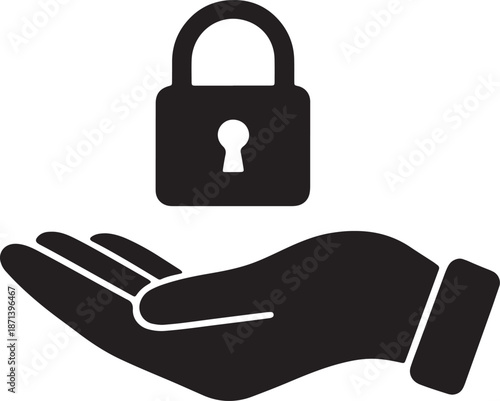 A black hand holding a large padlock above it also transparent background palm fingers