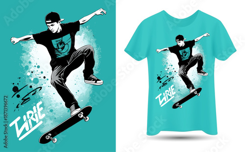 Urban Style Skateboarding Jump Trick Street Style T-Shirt Design.