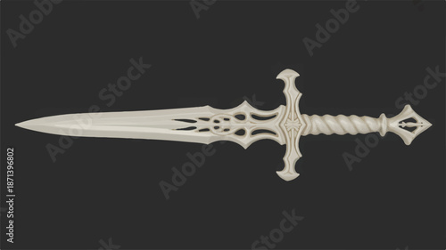 Ornate white sword with intricate design on handle and blade