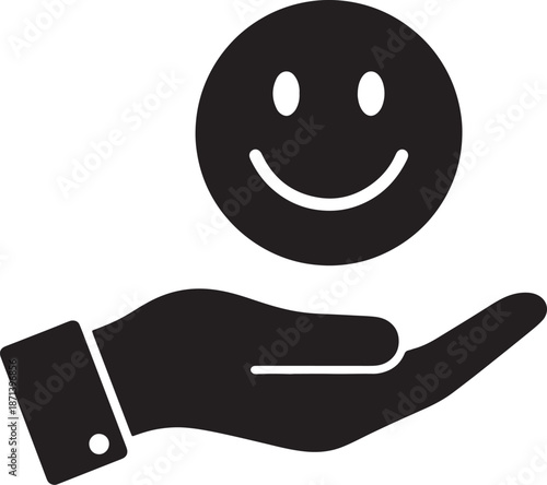 Black and white smiley face with a whisk extending from its mouth also transparent background hand