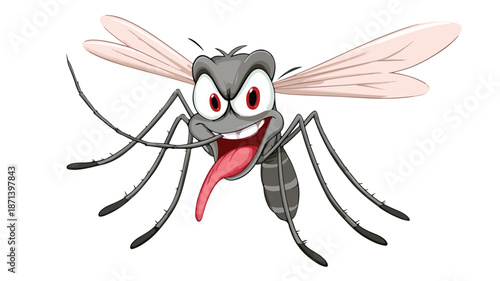 Angry Mosquito Cartoon Vector with Outline on White Background