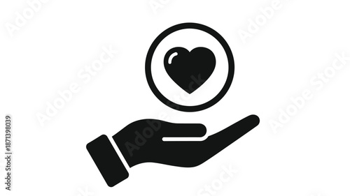 A hand gently offering a heart within a circular frame symbolizing care and affection