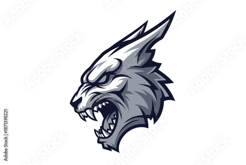 Gray Wolf Head Illustration with Sharp Teeth.