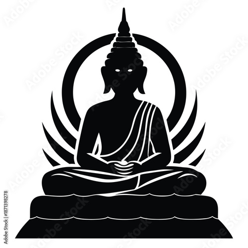 An evocative digital illustration of Gautama Buddha in serene meditation