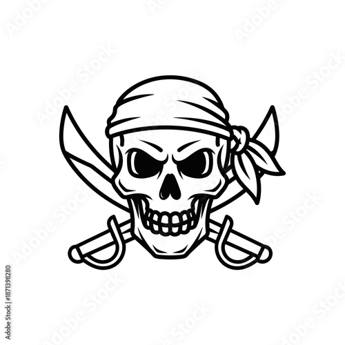 Pirate Skull with Swords and Bandana.