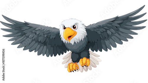 Adorable Cartoon Eagle Vector with Outline Isolated on White Background