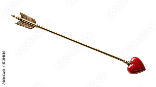 Cupid arrow with heart tip, classic Valentine symbol, isolated on a white background