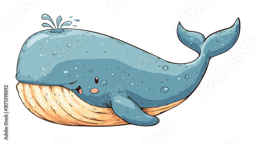 Cute Cartoon Funny Whale Isolated on White Background Vector Illustration