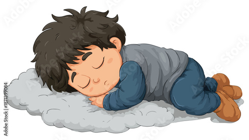 Cute Cartoon Little Boy Sleeping Vector Isolated with Outline - Adorable Child Nap Illustration