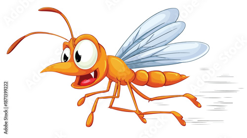 Scared Cartoon Mosquito Running on White Background Vector Illustration