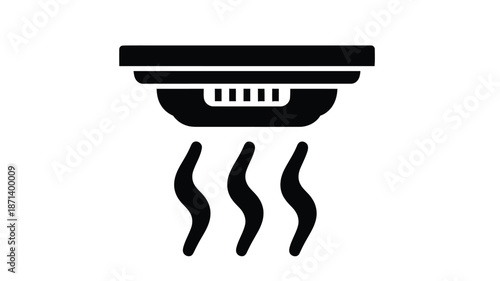 Simple black and white icon depicting a smoke detector with rising smoke signals