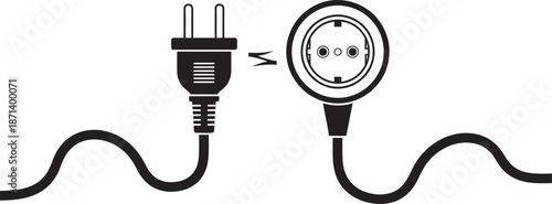 Electric plug and socket with cord symbolizing a connection for power supply and electrical safety