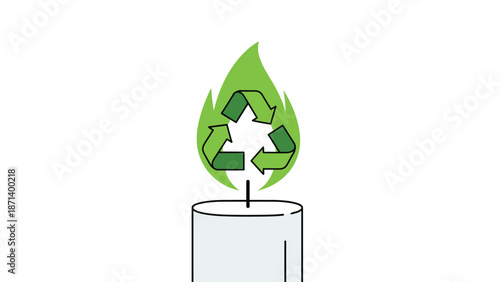 Recycling symbol burning like a candle flame, Generative AI.