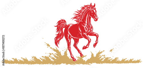 Vector silhouette illustration of a Chinese fire horse isolated on transparent background	
