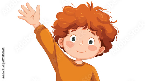 Cheerful Little Boy Waving Vector Illustration on White Background