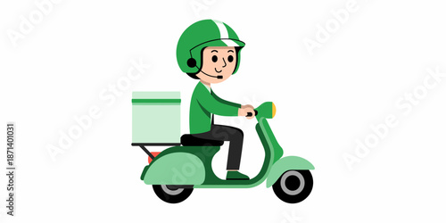 Cartoon delivery man riding scooter delivering package in city food delivery service professional courier with helmet on moped fast transport delivering online orders for e-commerce logistics and ship