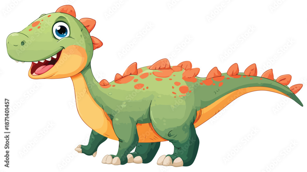 Fototapeta premium Adorable Baby Dinosaur Cartoon Vector with Outline Isolated
