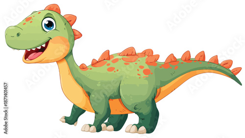 Adorable Baby Dinosaur Cartoon Vector with Outline Isolated