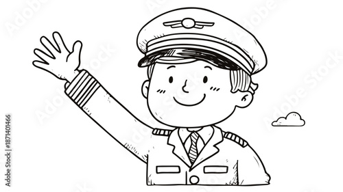 Smiling Airplane Pilot Waving Happily Vector Illustration