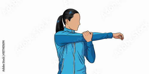 Athletic woman stretching arm muscles before workout fitness training exercise routine in sportswear active lifestyle concept promoting physical therapy injury prevention wellness program for sports h