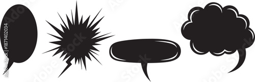 A set of four different black speech bubbles on a white background for communication and dialogue illustration