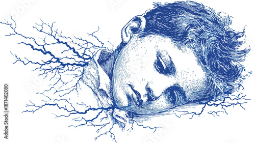 Electric Shock Vector Illustration of Boy with Outline on White Background