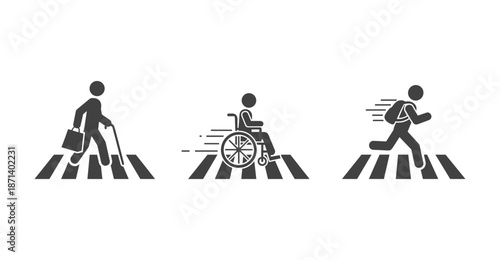 Pedestrian Crossing  road, Inclusive Pedestrian icon logo flat vector design