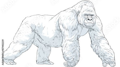 Playful Gorilla Cartoon Vector with White Outline on Isolated Background