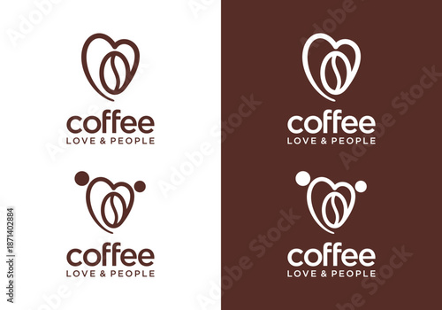 Simple vector design of love icon logo with coffee.