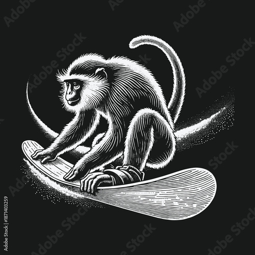 Monkey on a Snowboard: A Whimsical Winter Adventure Illustration.