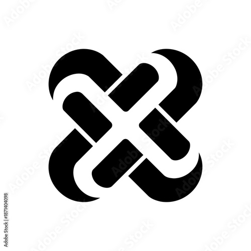 Interwoven cross-like knot with smooth rounded paths, expressing connection, protection, continuity, and unity across systems or ideas.