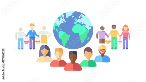 Illustrative Concept of a Diverse Global Community Working Together Towards Shared Goals and Social Responsibility for a Better Future