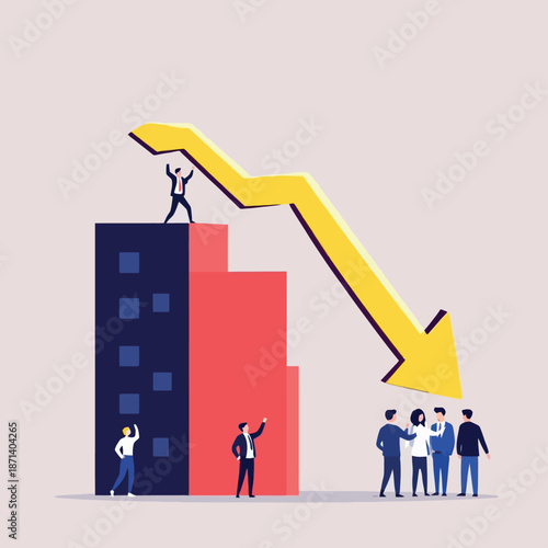 Vsai business people struggling with crisis and economic downturn