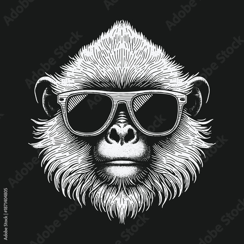 Cool Monkey Portrait with Sunglasses: A Stylish Animal Illustration.