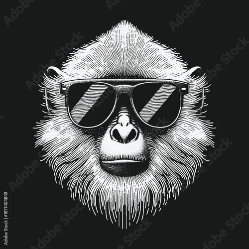 Cool Monkey Portrait with Sunglasses: A Stylish Animal Illustration.