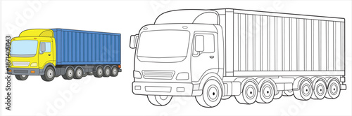 Container Truck Line Art Illustration