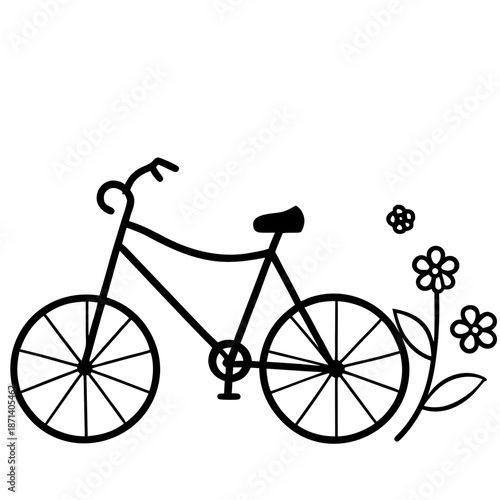 Vintage Bicycle Leaning Against Pastel Wall with Flowers