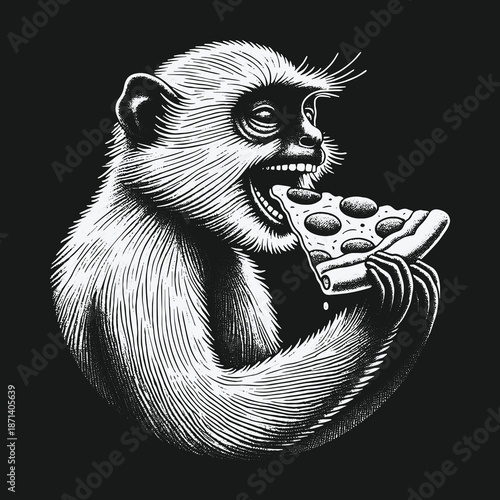 Monkeys Delight: A Whimsical Illustration of Pizza Consumption.